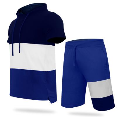 China Breathable Block Sweater Color Hooded T-Shirt Sleeves Summer Five Point Design Drawstring Shorts Sport Wear Men's Split Two-Piece Set Men for sale