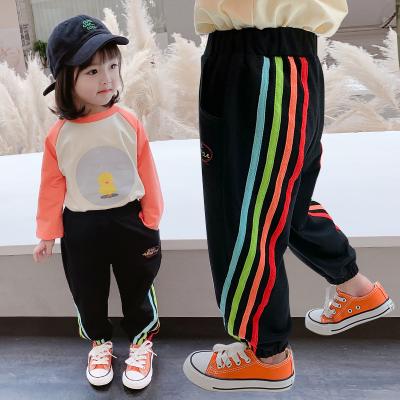 China 2021 Kids Rainbow Design Summer Cheap Side Breathable Soft Kids Pants Girls Small Thin Korean Sports Clothing for sale