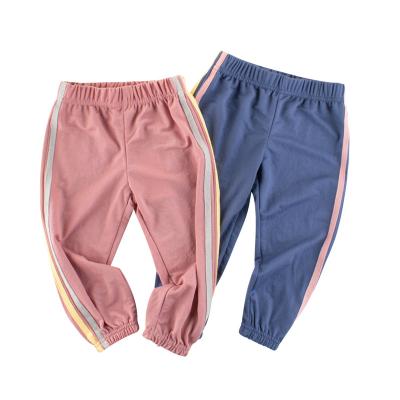 China 2021 new arrival Anti-wrinkle stripe casual little babies sport breathable 100% cotton children kids boutique pants for girls for sale