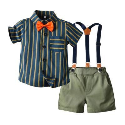 China Baby Boy's Casual Bowtie Gentleman Set Short Sleeves Striped Bow Tie Shirt 2 Piece Dress Set for sale