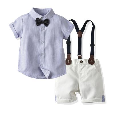 China 2021 Casual Toddler Kids Baby Clothes Boys Bow Tie Plaid+denim Shirt+pants Gentleman Suit Fashion Baby Overalls Sets Clothes Clothing for sale