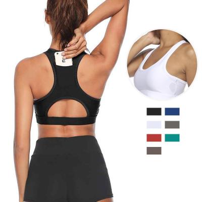 China 2021 Shakeproof Dry Shakeproof Women's Quick Dry /Back Pocket Yoga Bra /Quick Dry Back Crop Tops Custom Workout Women's Fitness Sports Bra Top sports training for sale