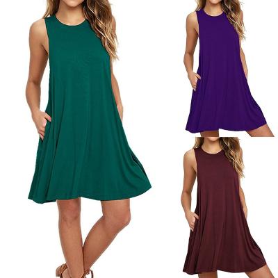 China 2021 Plus Size Women's Plus Size Autumn Round Neck Solid Color Swing Breathable Casual Dress Wholesale Large for sale