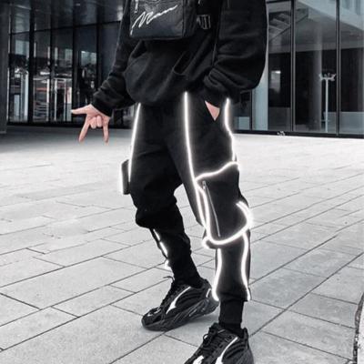 China Anti-Wrinkle Drawstring Reflective Marks Loose Casual Mid Waist Solid Color Pants Men Pants Sports Casual Trousers for sale