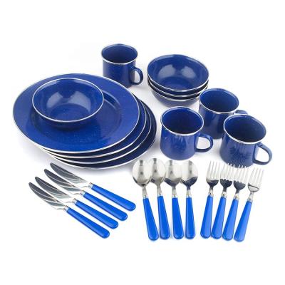 China Picnic Enamel Crockery Folding Outdoor Camping Dinnerware Set: Mug, Bowl, Dish and Utensil for sale