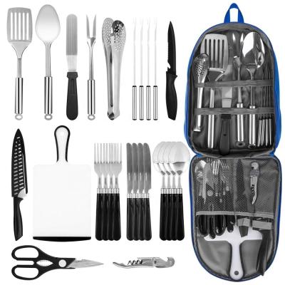 China 27 Pcs Folding Outdoor Camping Kitchen Cookware Set To Increase Backpacking, BBQ Camp Utensils Kit for sale