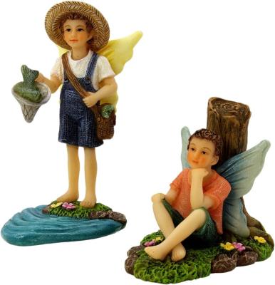 China Worldwide Fairy Garden Decoration Patio Pathway Fairy Boy Sculpture Resin Garden Decoration Two Boys Statues for sale