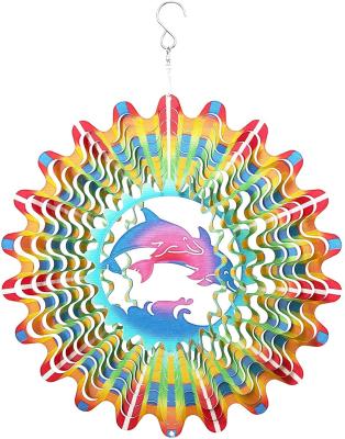 China Outdoor Hanging Garden Metal Wind Spinners, Rainbow Dolphin 3 d Wind Spinner, 12 inch Art Sculptures Kinetic Spinners for Yard Decor for sale