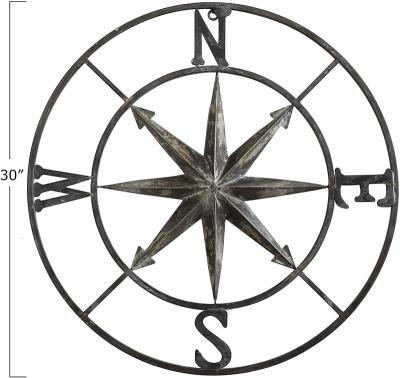 China Europe Metal Wall Art World Map Star Compass Indoor Home Decor Outdoor Garden for sale