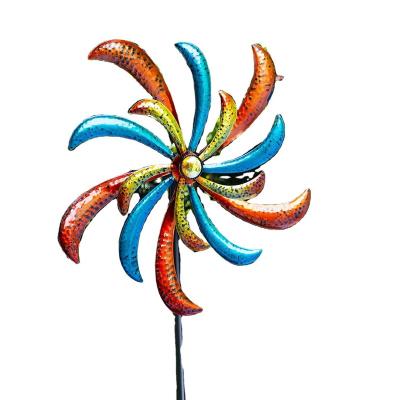 China Garden Decoration Wind Spinners Multi Color Outdoor Garden Metal Windmill Metal for sale