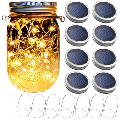 China Solar Garden Pot Lantern Lights 20 LED Bulbs Star Fairy Firefly Solar Lids Jar Lights for sale