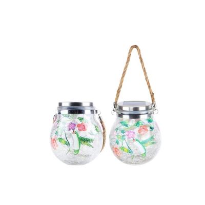 China Solar Garden Light Lantern Glass Solar Light with Hummingbird Lantern Deco Outdoor Solar Hanging Glass Garden Yard Patio Light for sale