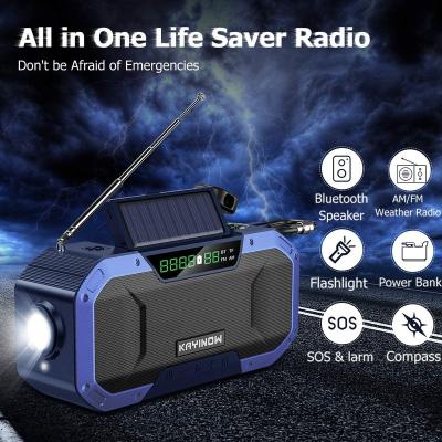 China Digital Display FM Digital Radio KAYINOW Emergency Crank Solar Powered Radio with Reading Light, LED Flashlight, 5000mAh Power Bank and SOS Alarm for sale