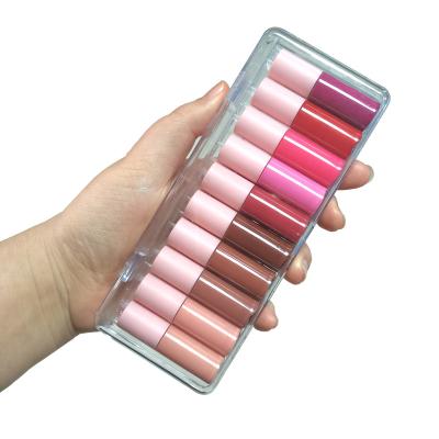 China Private Label 10pcs Mini Lip Glaze Matte Moist Lipstick Waterproof Liquid Lip Gloss Set Mini Suitcase Lip Gloss More 100 Colors for sale