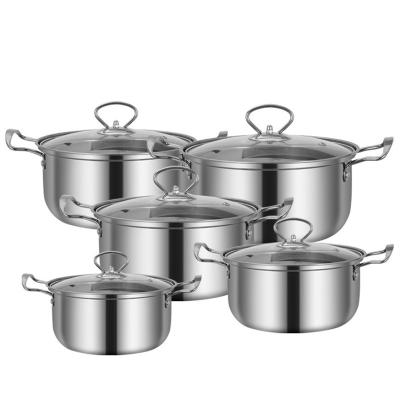 China Best Sustainable Selling 410 Stainless Steel Five-Piece Pot Set Universal Multipurpose Kitchen Stove Stock Pot Steamer Set With Glass Lid for sale