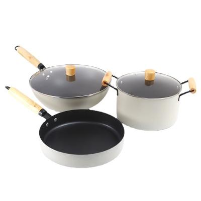 China Viable Factory Direct Customized Kitchen Cast Iron Wok Soup Pot Frying Pan Medical Stone Smokeless Marble Non-Stick Cookware Set for sale