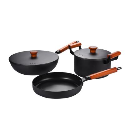 China Viable Factory Direct High Quality Cast Iron Pot and Pan Stove Universal Smokeless Uncoated Nonstick Cookware Set for sale