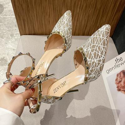 China Fashion trend women new fashion thin high heels headed bridal shoes toe sandal 2022 women ledis shoes heels for sale