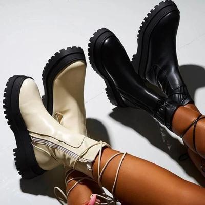 China 2021 New Arrivals Anti-slippery Leather Waterproof Women's Thick Soled Women's Fall Winter Boots for sale