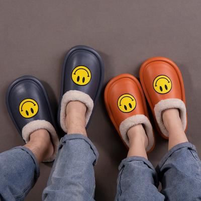 China Fashion Trend Unique Soft Warm Indoor Outdoor Couples Smile Face Women Cotton Cloth Waterproof Slippers for sale