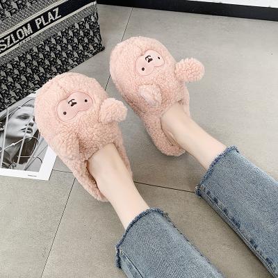 China New Style Fashion Trend Style Furry Flat Home Women Famous Designer Brands Big Ears Cute Bear Cute Slippers Women's Slippers Women Famous Brands for sale