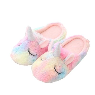 China Fashion Trend Cartoon Unicorn Slippers Home Indoor Non-Slip Winter Cute Teddy Bear Fluffy Slippers For Woman for sale