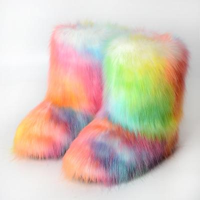 China 2021 New Mid-tube Anti-slippery Women's Casual Shoes Fox Fur Boots Plus Velvet Slip-resistant Women's Plush Fox Fur Snow Boots for sale