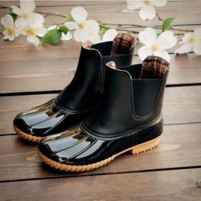 China PU Duck Boots Leopard Waterproof Rain Leather Fashion Trend New Rejects Custom Female Winter Jelly Rubber Ankle Block High Heel Rain B for sale