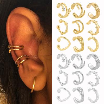 China Punk Gold Color Ear Cuff Cartilage Wrap cuff Earrings Non-Piercing Ear Bones Spiral Clip Earrings Set For Women Men Jewelry Gift for sale