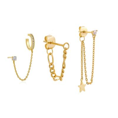 China TRENDY 1pcs Ear Piercing  Gold Plating Long Chain Star Earrings for Women Fashion CZ Ear Cuff Fashion Jewelry Gift for sale