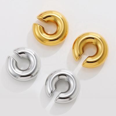 China Punk Fashion Big Chunky Ear Cuff Clip Earrings for Women Stainless Steel Hollow Tube Circle Ear Clips No Pierced Cartilage Earring for sale