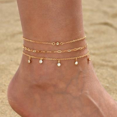 China TRENDY Female Tiny Crystal Chain Anklet Gold Color Link Chain Barefoot Sandals Bracelet Ankle on The Leg Foot Jewelry Accessories for sale