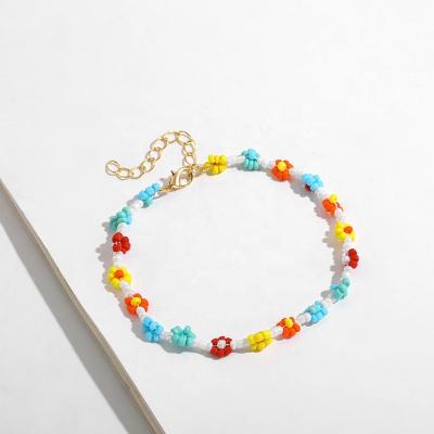 China BOHEMIA New Trendy Strand Beaded Bracelets on The Leg Boho Colorful Handmade Daisy Flower Chain Anklets for Women Girls for sale