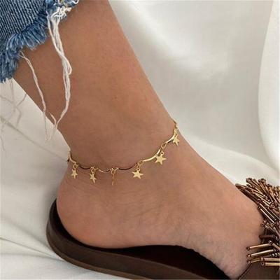 China TRENDY Boho Gold Color Star Tassel Pendant Anklet Foot Chain 2021 New Fashion Summer Yoga Beach Leg Bracelet Charm Anklets Jewelry Gift for sale