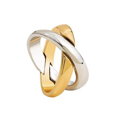 China TRENDY New Fashion X-shaped Gold Color Mixing Metal criss-cross Rings Minimalist Circle Geometric Ring Female Jewelry Gifts for sale