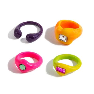 China TRENDY Cute Candy Color Acrylic Resin Irregular Rings Set for Women Girls Trendy Transparent Crystal Rings Female Y2k Jewelry Gifts for sale