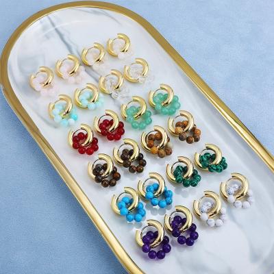 China Vintage New Handmade Natural Stone Beads Circle Earrings Stainless Steel Thick Hoops Huggies Earring Female Vintage for sale