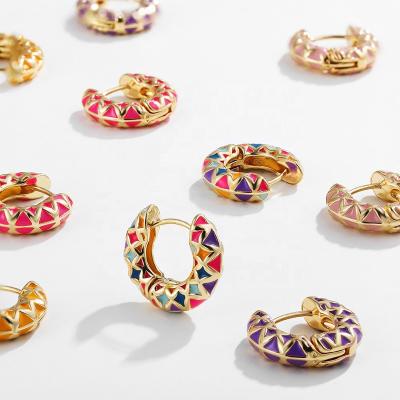 China TRENDY New Colorful Enamel Geometric Round Circle Hoop Earrings for Women Vintage Ear Buckle for sale