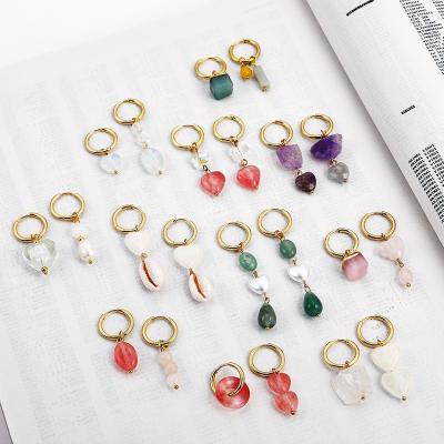 China TRENDY Vintage Natural Stone Geometric Heart Hoop Earrings for Women Stainless Steel Circle Hoops Earrings for sale