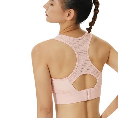 China Wrap Racerback Sports Shiny Simple No Steel Ring Back Mesh Bra Yoga Vest Women Breathable Sports for sale