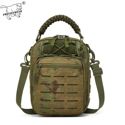 China PHECDA Waterproof BEAR 900D Oxford Waterproof Laser Cut Small Tactical Bag EDC Cycling Hunting Duty Men Chest Bag for sale