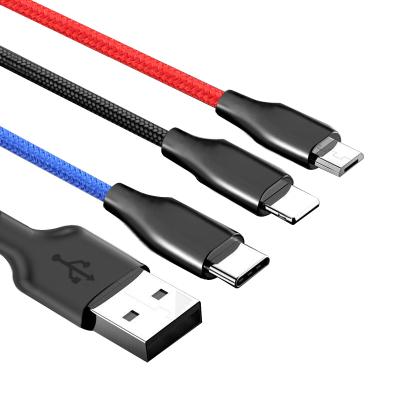 中国 free shipping 3A Nylon Braided 3 In 1 USB Cable For iPhone Type C Samsung Charging Cable 販売のため