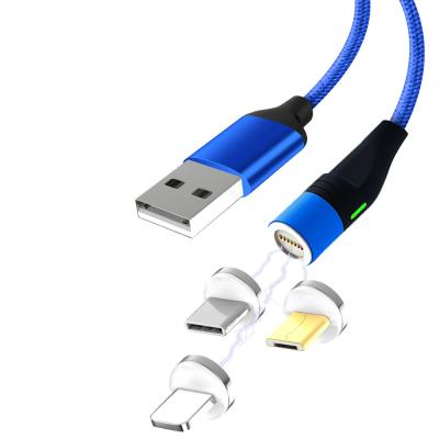 China free shipping 5V 3A Nylon 3A Braided 1M LED USB Micro Type C 8 Pin Magnetic Charging Data USB Cable For Samsung Xiaomi Huawei for sale