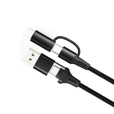 中国 PUJIMAX Mobile Phone Universal 4 In 1 Band Nylon Braided Mobile Phone Cable 8 Pin Charging Type Usb Data Cable Micro Line C Cord 販売のため