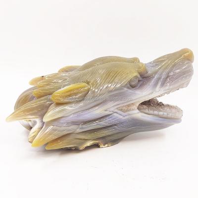 China China Wholesale High Quality Natural Cave Agate Geode Crystal Hand Carved Animal Wolf Head for sale