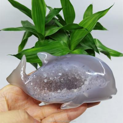 China Europe Wholesale Hand Carved Natural Crystal Whale Geode Agate For Decoration for sale