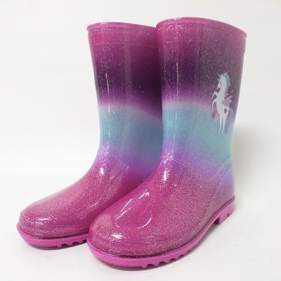 China Recyclable Kids Unicorn Glitter PVC Colorful Rain Boots for sale