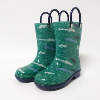 China Kids Shark Green Grip PVC Waterproof Rain Boots for sale