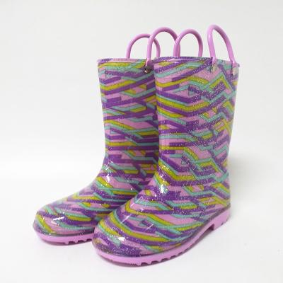 China Waterproof Kids Stripes Pink Glitter PVC Rain Boots for sale