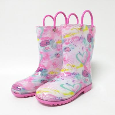 China Colorful Printing Kids Pink PVC Wellington Boots Waterproof for sale